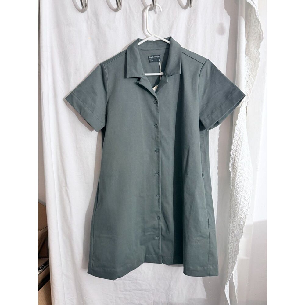 Frank & Oak - The Flex Camp Collar Dress - Dusty Blue-Green